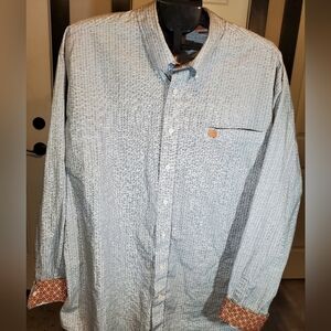 Cinch Men's Gray Orange Button  Down Long Sleeve Shirt Size XL